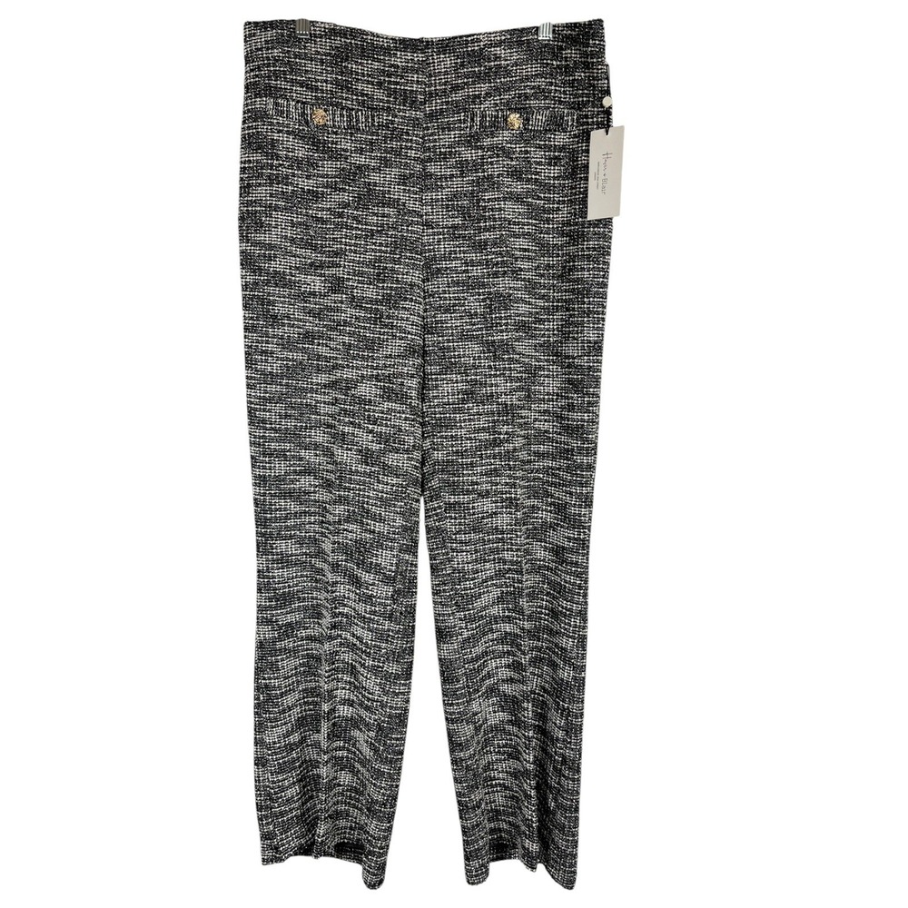 NWT Haver & Blair Sz L Pants Black White Pull On Wide Leg Tweed Work Texture New
